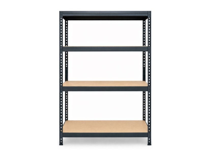 Regál 1500x700x300 mm lakovaný 4-policový, nosnost 800 kg, RIVET - černý
