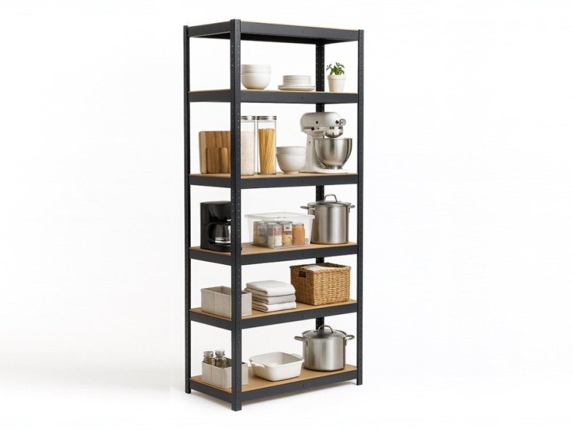 Regál 2200x1000x500 mm lakovaný 6-policový, nosnost 1050 kg - černý