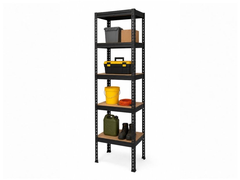 Regál 1830x400x400 mm lakovaný 5-policový, nosnost 1000 kg, RIVET - černý