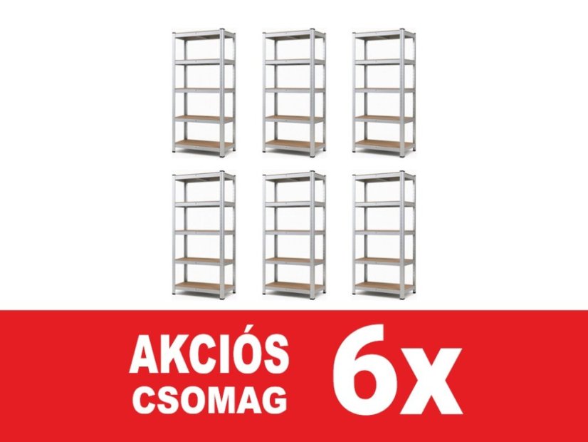 Polcrendszer 1600x800x400 mm horganyzott 5 polcos, teherbírás 875 kg - 6db