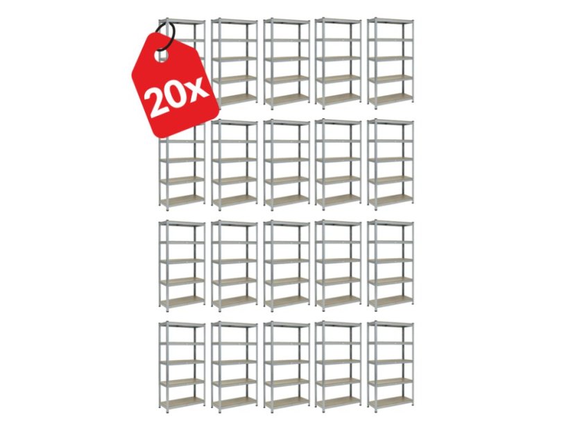 Regál 1800x900x400 mm robustní zinkovaný 5-policový, nosnost 1000 kg - 20ks