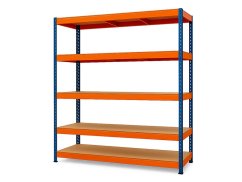 Regál 2160x1800x500 mm profesionální 5-policový, nosnost 1500 kg - modro-oranžový