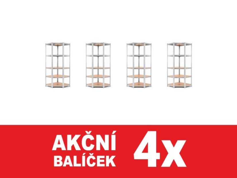 Regál 1800x900x400 mm rohový zinkovaný 5-policový, nosnost 875 kg - 4ks