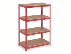 Regál 1500x700x300 mm lakovaný 4-policový, nosnost 700 kg - červený - 5ks