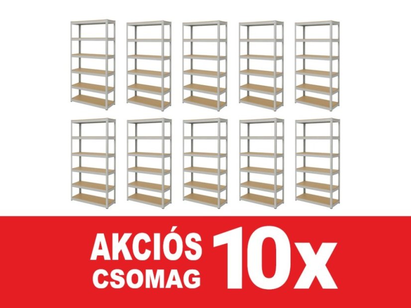 Polcrendszer 2200x900x600 mm horganyzott 6 polcos, teherbírás 1050 kg - 10db