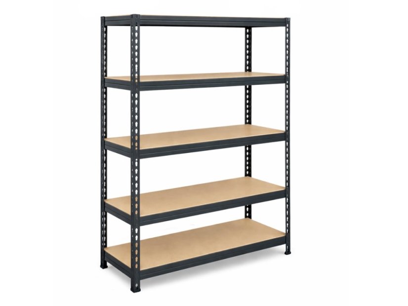 Regál 1830x600x400 mm lakovaný 5-policový, nosnost 1000 kg, RIVET - černý