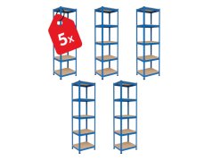 Regál 1800x400x400 mm lakovaný 5-policový, nosnosť 875 kg - modrý - 5ks