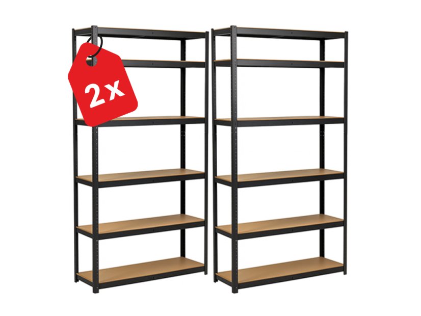 Regál 2200x1000x600 mm lakovaný 6-policový, nosnosť 1050 kg - čierny - 2ks