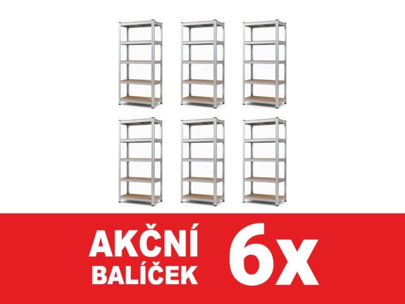 Regál 2000x1200x500 mm zinkovaný 5-policový, nosnost 875 kg - 6ks