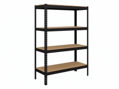 Regál 1500x700x300 mm lakovaný 4-policový, nosnost 700 kg - černý - 5ks