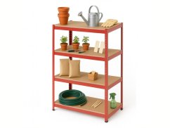 Regál 1500x700x300 mm lakovaný 4-policový, nosnost 700 kg - červený