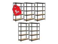 Regál 1800x900x300 mm lakovaný 5-policový, nosnost 875 kg - černý - 5ks