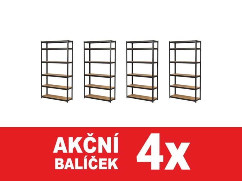 Regál 2200x1200x400 mm lakovaný 6-policový, nosnost 1050 kg - černý - 4ks