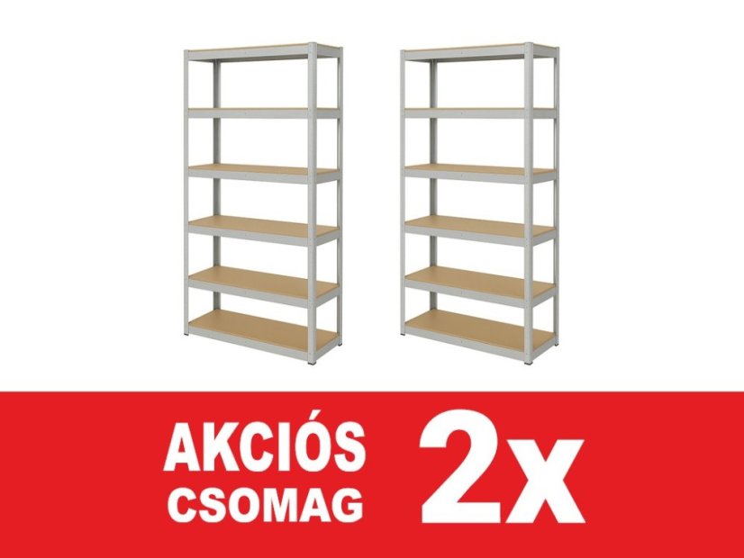 Polcrendszer 2200x1000x500 mm horganyzott 6 polcos, teherbírás 1050 kg - 2db