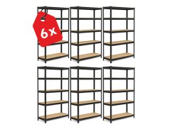Regál 1600x800x400 mm lakovaný 5-policový, nosnosť 875 kg - čierny - 6ks