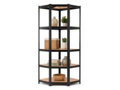 Regál 1800x900x400 mm rohový lakovaný 5-policový, nosnost 875 kg - černý