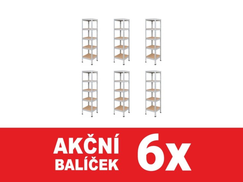 Regál 1830x400x400 mm zinkovaný 5-policový, nosnost 1000 kg, RIVET - 6ks