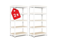 Regál 1830x400x400 mm lakovaný 5-policový, nosnost 1000 kg, RIVET - bílý - 2ks