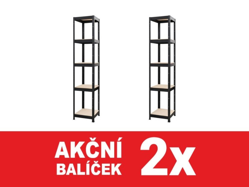 Regál 1800x750x400 mm lakovaný 5-policový, nosnost 875 kg - černý - 2ks
