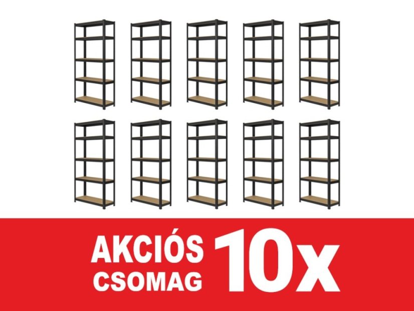 Polcrendszer 1800x600x400 mm festett 5 polcos, teherbírás 875 kg - fekete - 10db