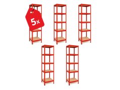 Regál 1800x400x400 mm lakovaný 5-policový, nosnosť 875 kg - červený - 5ks