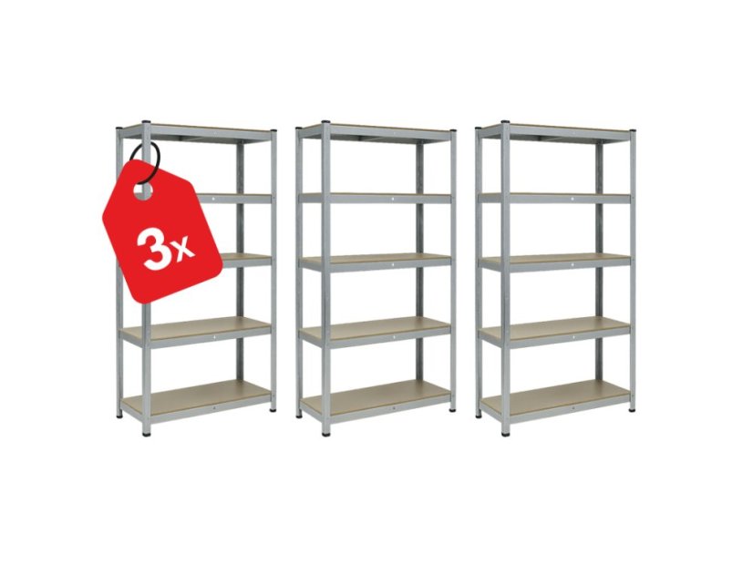 Regál 1800x750x350 mm zinkovaný 5-policový, nosnost 875 kg - 3ks