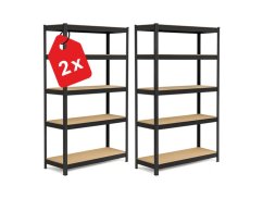 Regál 1800x900x400 mm lakovaný 5-policový, nosnosť 875 kg - čierny - 2ks