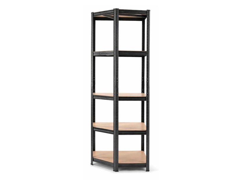 Regál 1800x900x400 mm rohový lakovaný 5-policový, nosnost 875 kg - černý