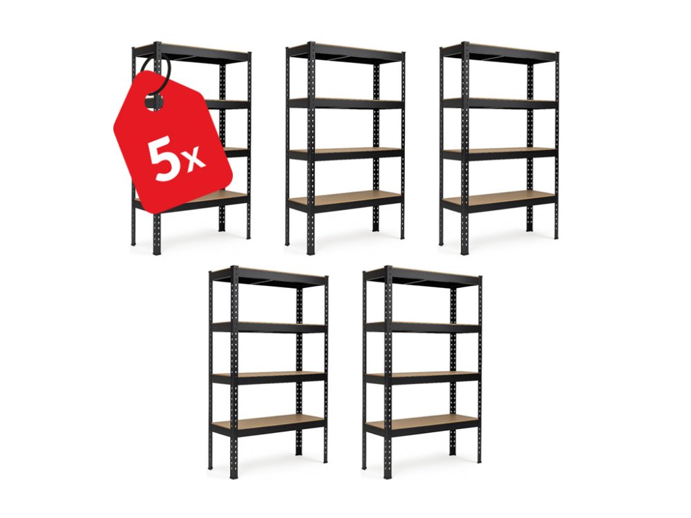 Acţiune 5x Rafturi metalice 168x160x60 cm profesional cu 4 polițe, capacitate 1200 kg - negru